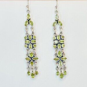 Vintage Sterling Silver Peridot Chandelier Dangle Drop Earrings